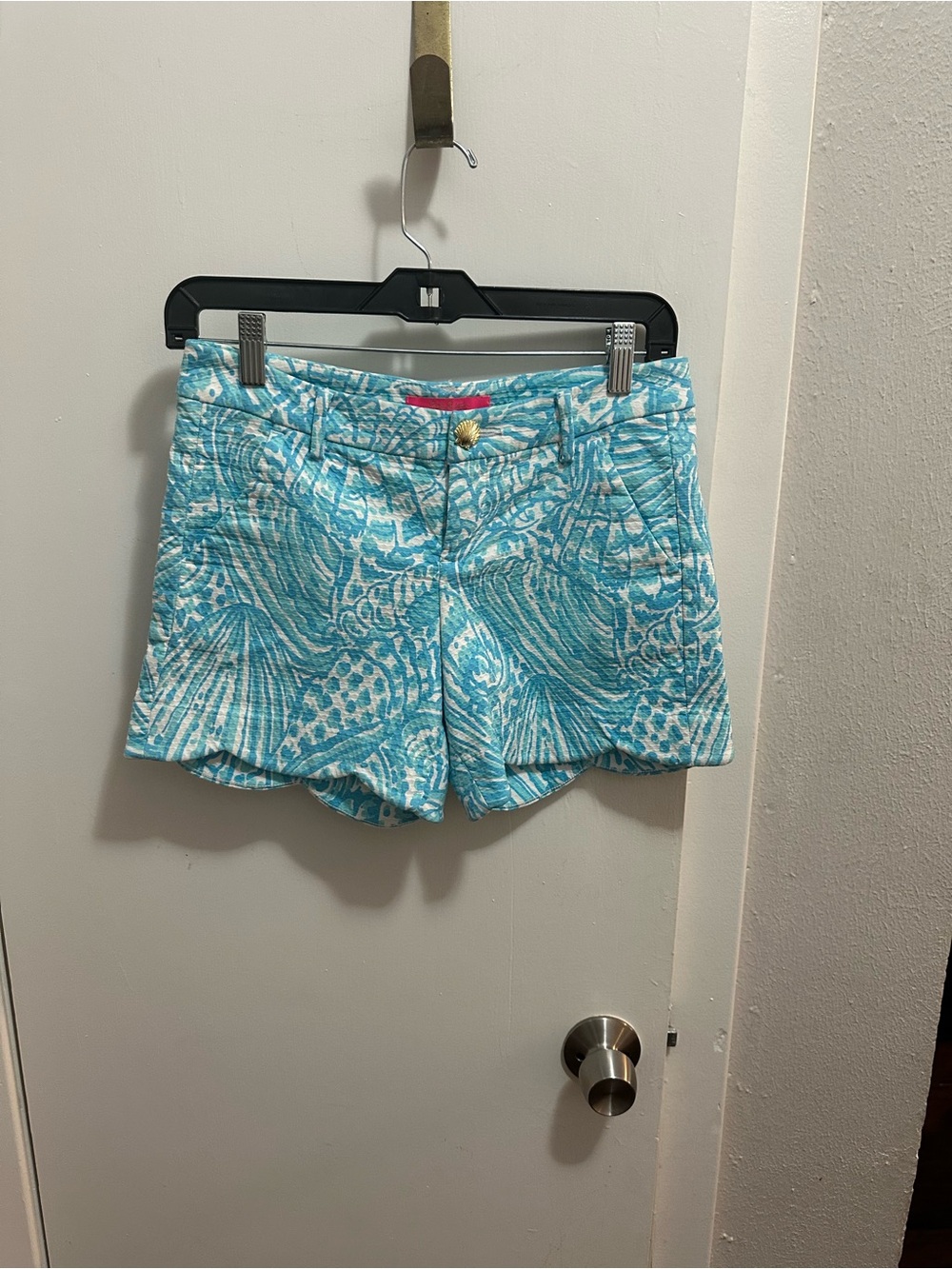 Lilly Pulitzer Aqua Sea-Print Scalloped Hem Shorts